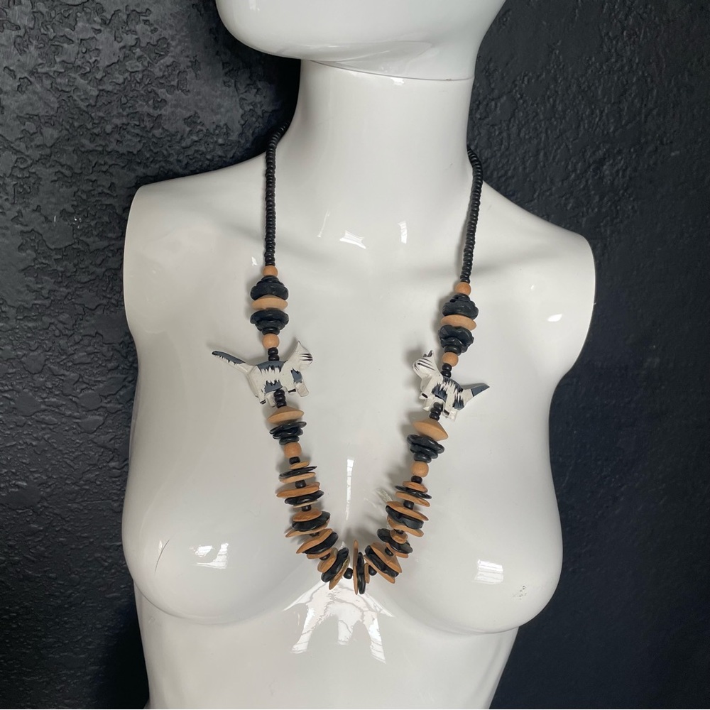 Vintage Cat Handcrafted Black and Tan Beaded Necklace